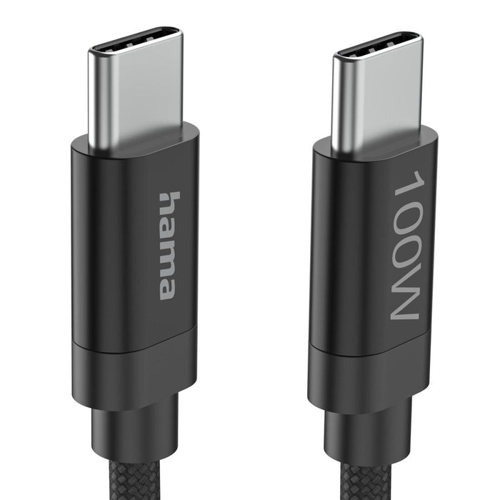 Hama Charging cable, "Fabric", USB-C - USB-C, 100 W, 3 m, Nylon, black