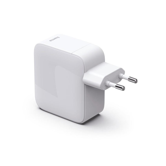 HAMA Fast charger, 30 W, GaN, 2x USB-C, with extension cable 0.7m, white