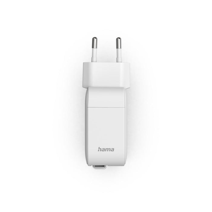 HAMA Fast charger, 65 W, GaN, 2x USB-C, with extension cable 0.7m, white