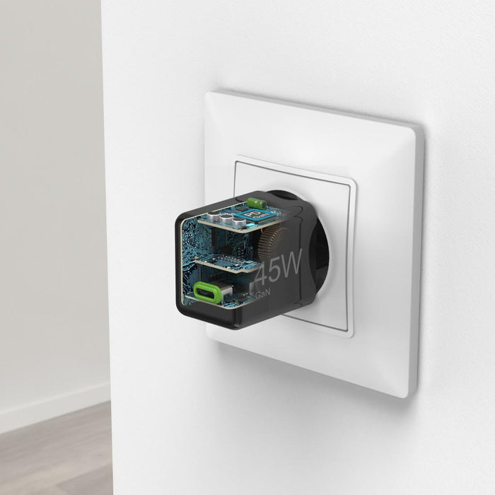 HAMA Fast mini charger GaN, USB-C, PD, 45 W, black