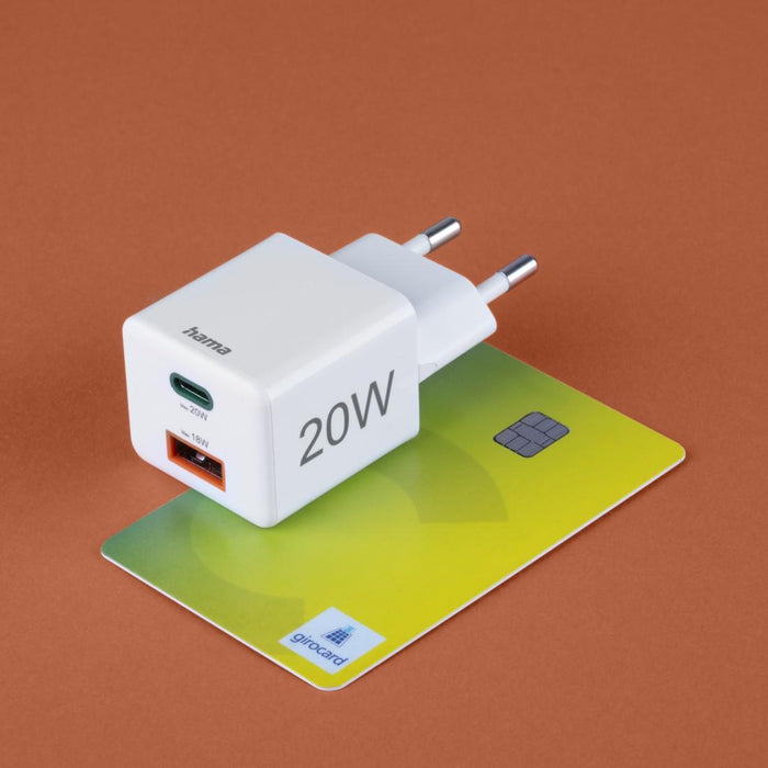 HAMA Fast mini charger 1x USB-C, 1x USB-A, PD, 20 W, white