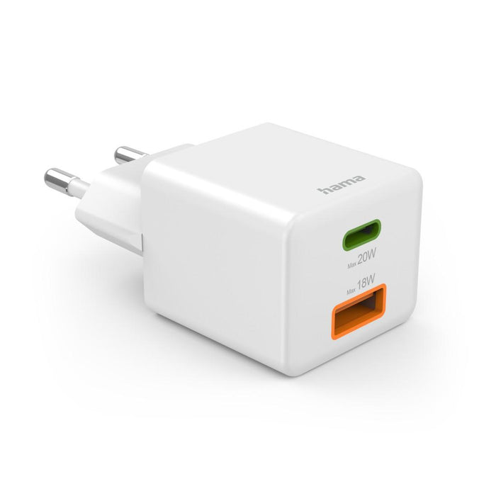 HAMA Fast mini charger 1x USB-C, 1x USB-A, PD, 20 W, white