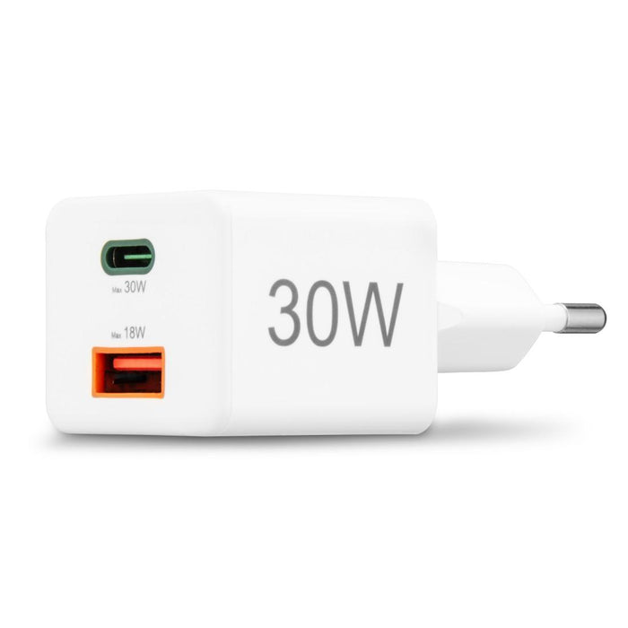 HAMA Fast mini Gan charger, 30 W, 1x USB-C, 1x USB-A, PD, white