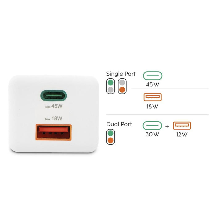 HAMA Fast mini charger, 45 W, 1x USB-C - 1x USB-A, PD, white