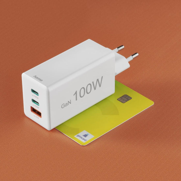 HAMA Fast charger 220V, 100 W GaN, 2x USB-C PD, 1x USB-A QC