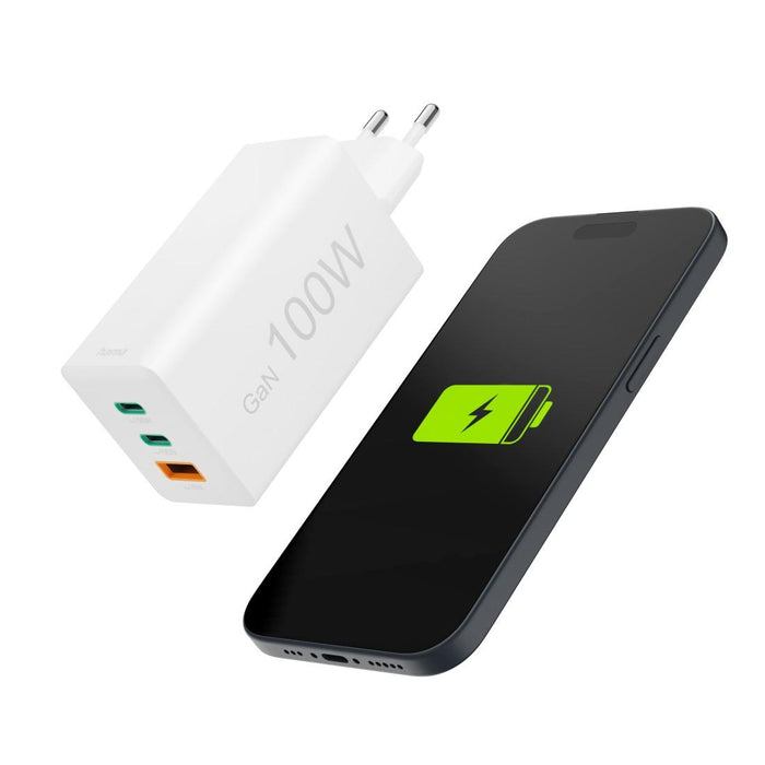 HAMA Fast charger 220V, 100 W GaN, 2x USB-C PD, 1x USB-A QC