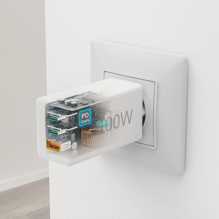 HAMA Fast charger 220V, 100 W GaN, 2x USB-C PD, 1x USB-A QC