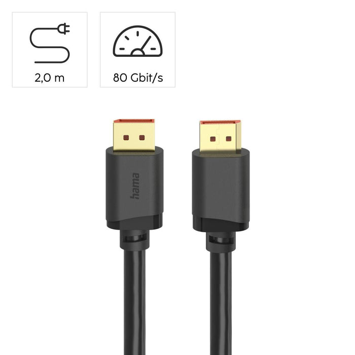 HAMA Cable DisplayPort, DP 2.1, Ultra-HD 16K, 80 Gbit/s, 2 m