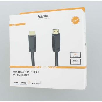 Cable HAMA High-Speed, HDMI male - HDMI male, 4K, 18GB/s, Ethernet, 7.5 m, Posl. connectors, Black