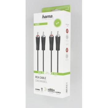 HAMA audio cable, 2 x Chinch male -2 x Chinch male, 5m, Black