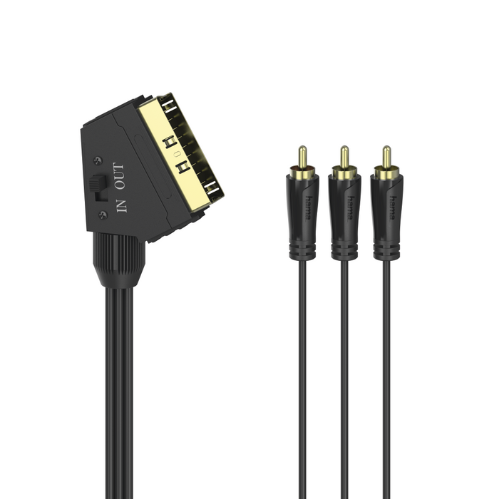 Video cable HAMA 205156, Scart male - 3 Cinch male, 1.5m, Gold-plated connectors, Black