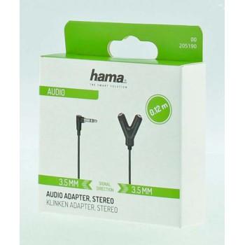 Audio adapter HAMA 3.5 mm jack male - 2 3.5 mm jack female, 0.2m, Black