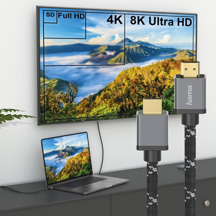 Cable HAMA Ultra HD, HDMI male - HDMI male, 8K, 48GB/s, Metal, 1 m, Posl. connectors, Black