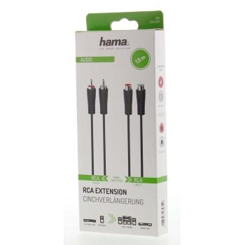 HAMA audio extension cable 2 x Chinch male - 2 x Chinch female, 1.5 m, Black