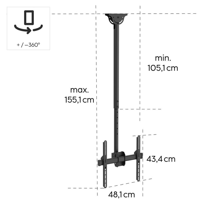 Hama TV Ceiling Mount Swivel Tilt 165cm (65") up to 50kg 220878
