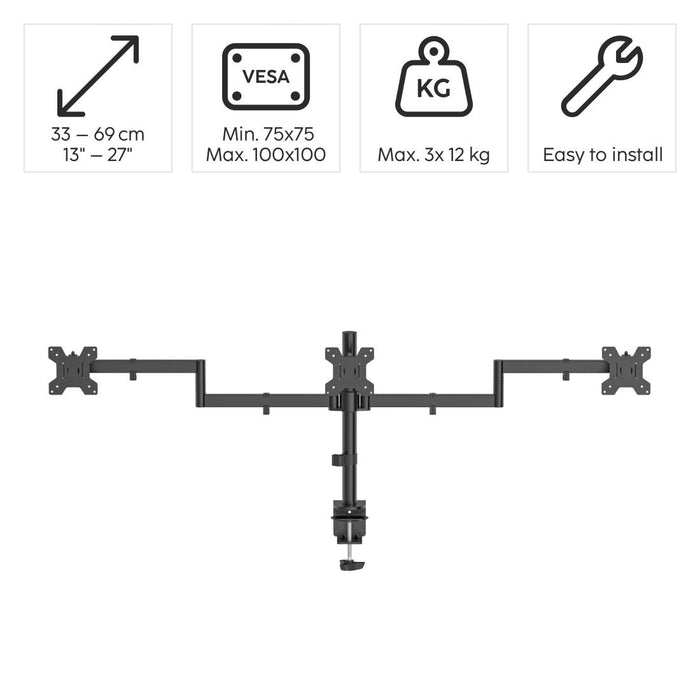 HAMA 3-Monitor Stand, Adjustable Height, 13" - 27"