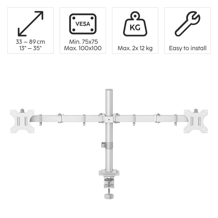 HAMA 2-Monitor Desk Stand, Adjustable, 13" - 35", 12 kg, White
