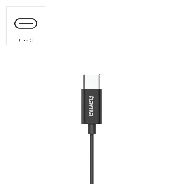 HAMA Headphones "Classy", USB-C, earbuds, microphone, cable kink protection, black