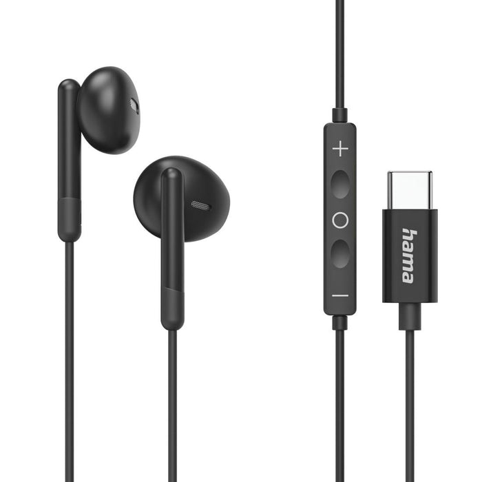 HAMA Headphones "Classy", USB-C, earbuds, microphone, cable kink protection, black