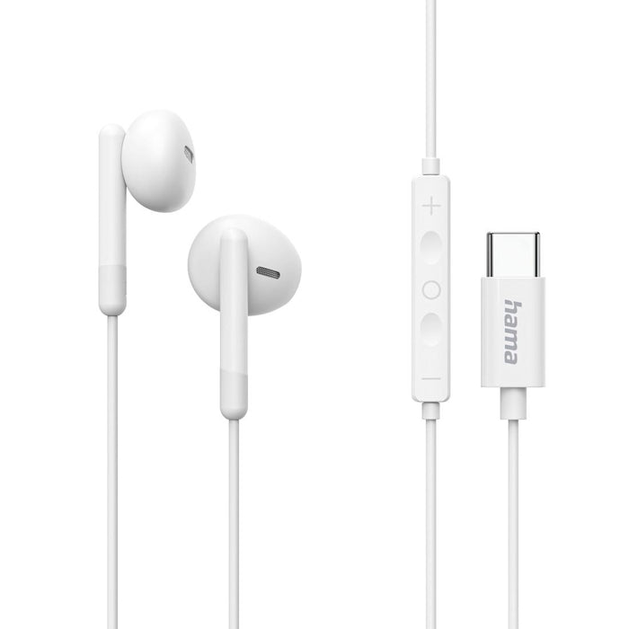 HAMA "Season II" USB-C Headphones, earbuds, microphone, cable kink protection, white