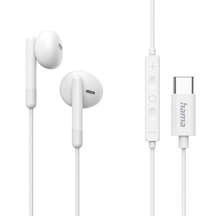 HAMA "Season II" USB-C Headphones, earbuds, microphone, cable kink protection, white