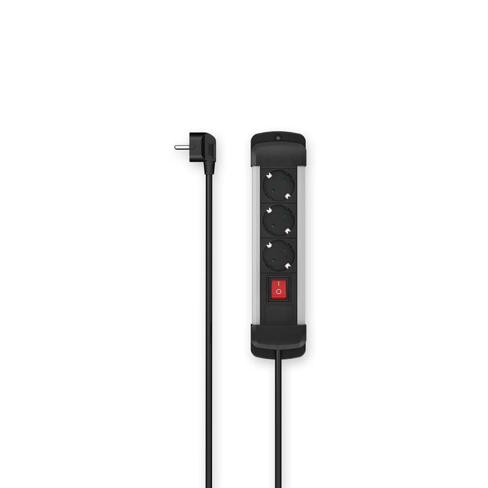 HAMA Aluminum Splitter 3-socket, switch, wall mounting, 1.5 m