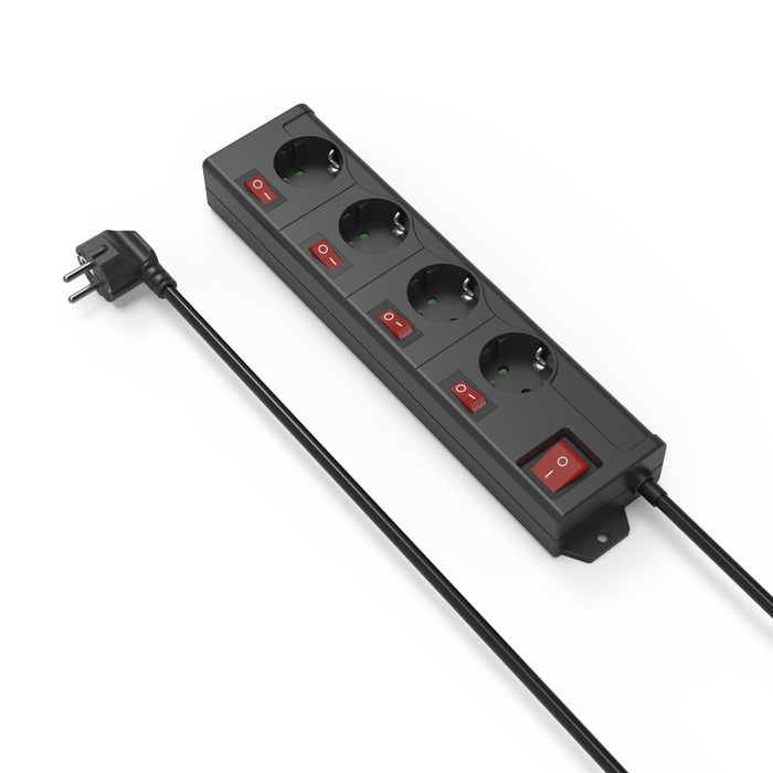 HAMA Power strip with key, 4 sockets at 90°, wall mounting, 1.4m, black