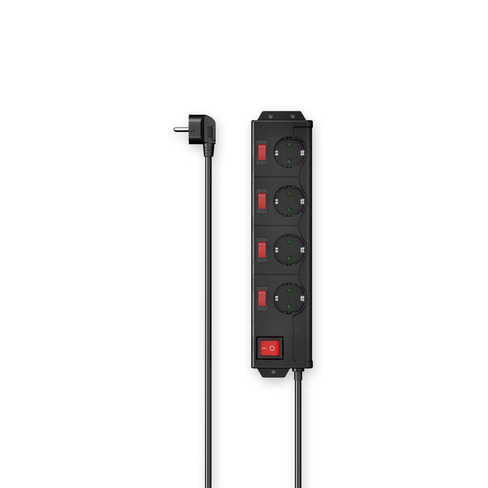 HAMA Power strip with key, 4 sockets at 90°, wall mounting, 1.4m, black