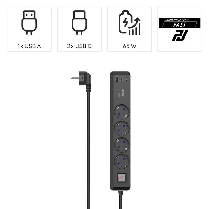 Splitter, 4-sockets, USB-C/A 65 W, PD, HAMA-223189