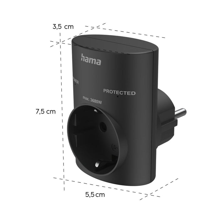 HAMA Socket with built-in surge protection, black