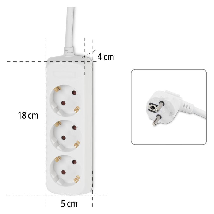HAMA 3-socket power strip, 1.4m, white
