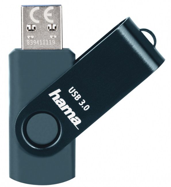 USB memory stick HAMA Rotate, 32GB, UBS 3.0 70 MB/s, Petrol blue
