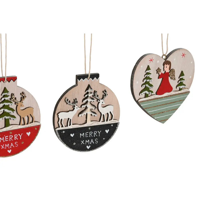 Hanging decoration DKD Home Decor Red Pink Wood 23 x 1,5 x 9 cm (6 Pieces) (4 Units) - Декорация и Осветление<<<Дом