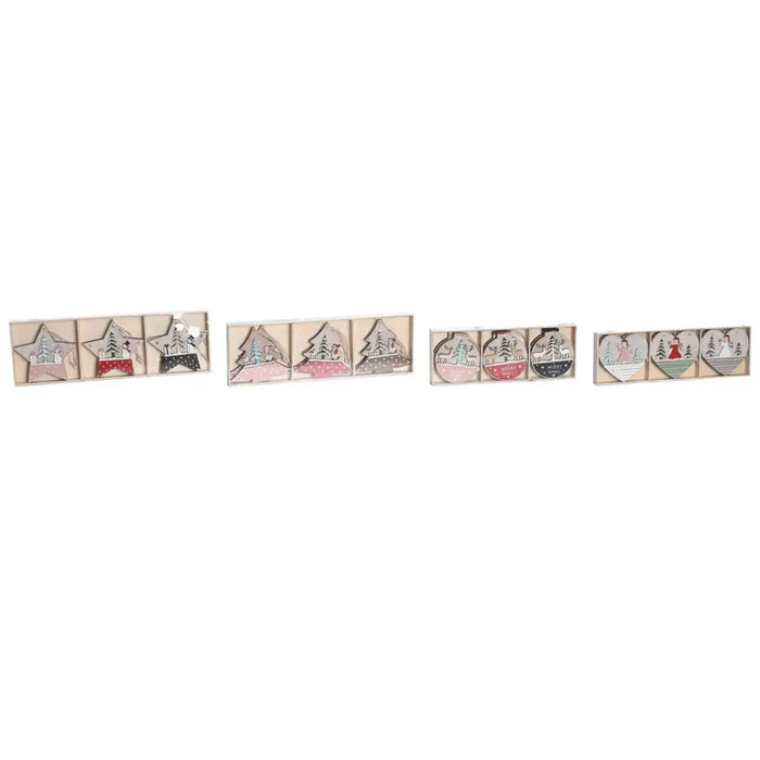 Hanging decoration DKD Home Decor Red Pink Wood 23 x 1,5 x 9 cm (6 Pieces) (4 Units) - Декорация и Осветление<<<Дом