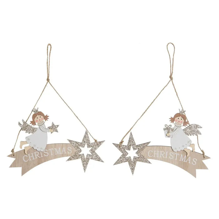 Hanging decoration DKD Home Decor White Golden Wood 22,5 x 0,5 x 15 cm (2 Units) - Декорация и Осветление<<<Дом