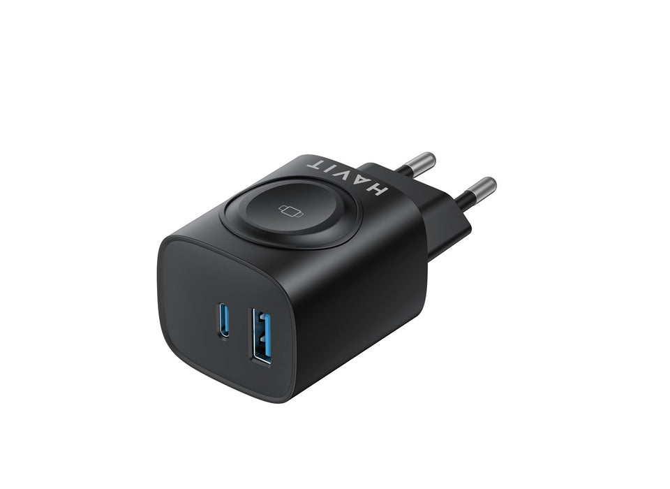 Havit UC132 EU - GaN 22 W dual-port charger with wireless charging option, black