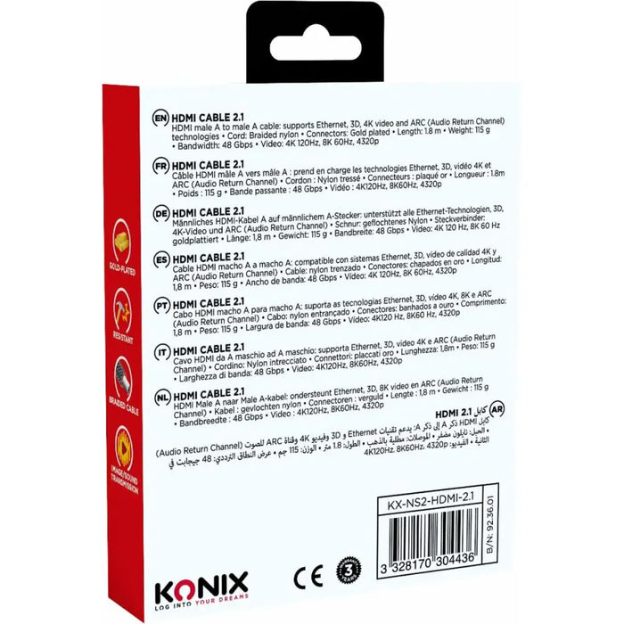 HDMI Cable KONIX - Компютър Кабели и адаптери<<<Компютри| Електроника<<<BigBuy&&&Адаптери<<<Компютър Кабели и