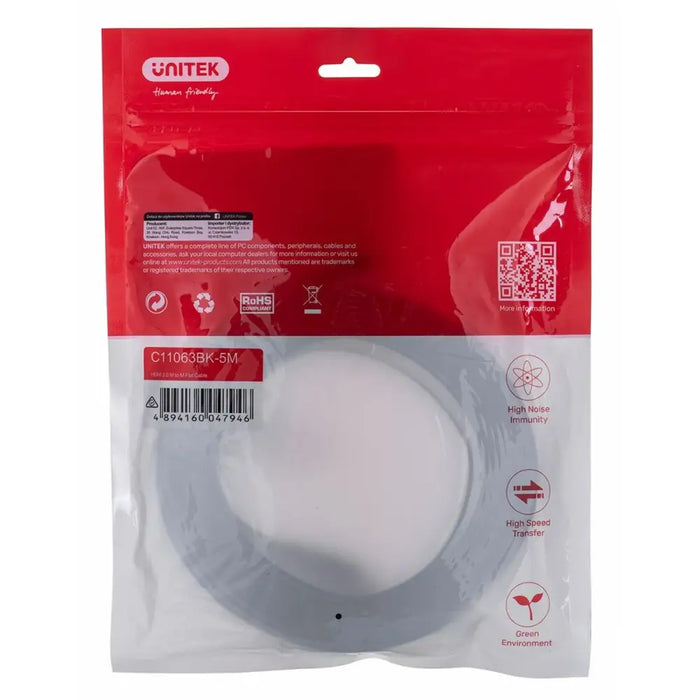 HDMI Cable Unitek C11063BK-5M Black 5 m - Адаптери<<<Компютър Кабели и адаптери<<<Компютри| Електроника<<<BigBuy&&&HDMI