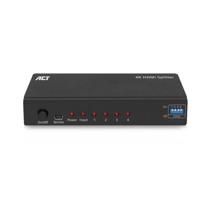 HDMI Splitter ACT AC7831 1 input 4 outputs. 4K Black - Адаптери конвертори<<<Кабели<<<ValiAPI