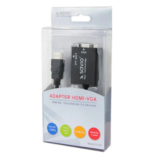 HDMI to VGA Adapter Savio CL-23 Black - Адаптери<<<Компютър Кабели и адаптери<<<Компютри|