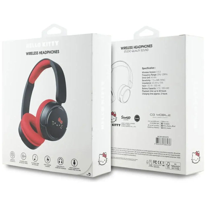 Hello Kitty Face Logo Bluetooth On-Ear Headphones - Red - Headphones and speakers<<<HurtelXML