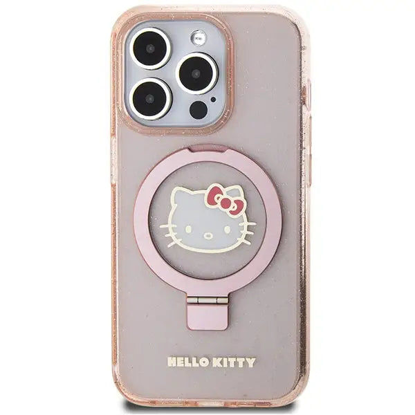 Hello Kitty Ring Stand Glitter Electrop Logo MagSafe Case for iPhone 15 Pro - Pink - Cell phone cases