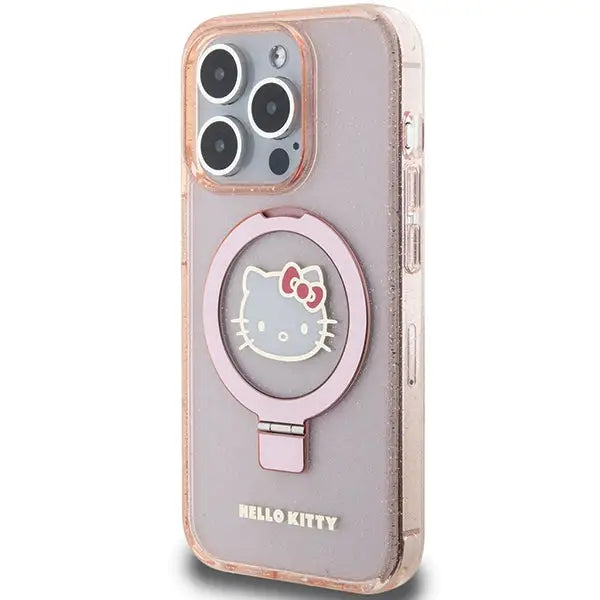 Hello Kitty Ring Stand Glitter Electrop Logo MagSafe Case for iPhone 15 Pro - Pink - Cell phone cases