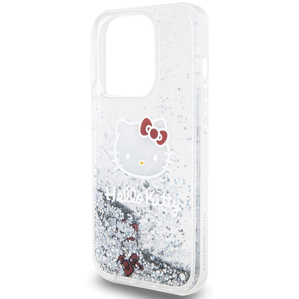 Hello Kitty Liquid Glitter Charms Kitty Head case for iPhone 14 Pro - silver