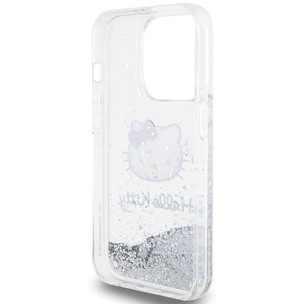 Hello Kitty Liquid Glitter Charms Kitty Head case for iPhone 14 Pro Max - silver