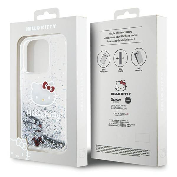 Hello Kitty Liquid Glitter Charms Kitty Head case for iPhone 14 Pro Max - silver