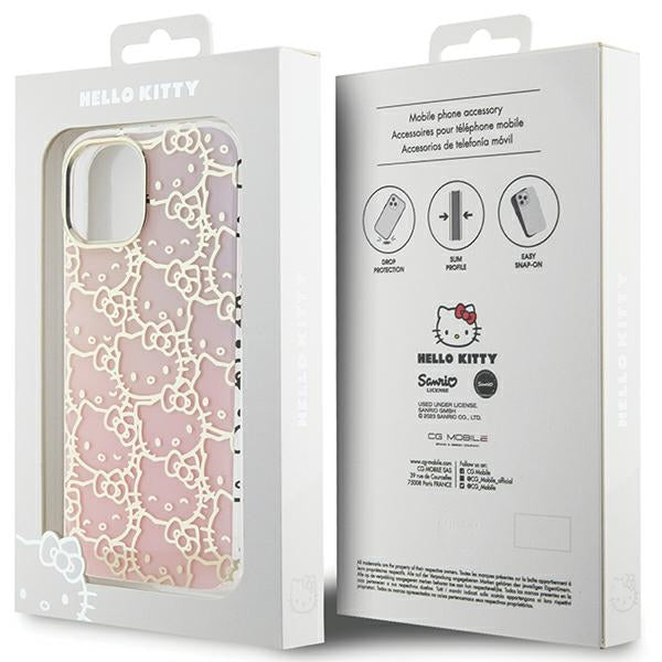Hello Kitty IML Gradient Electrop Crowded Kitty Head case for iPhone 15 - pink