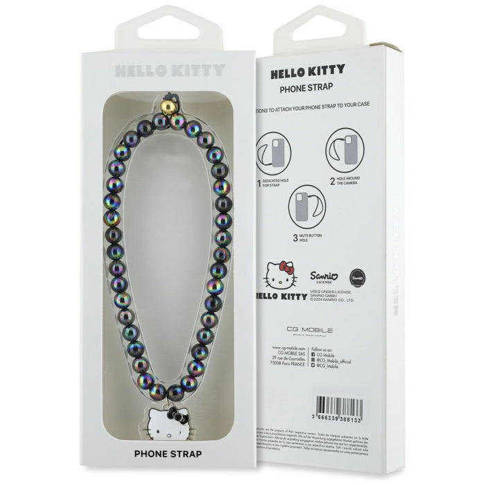 Hello Kitty Pearls Kitty Head Phone Charm - Black