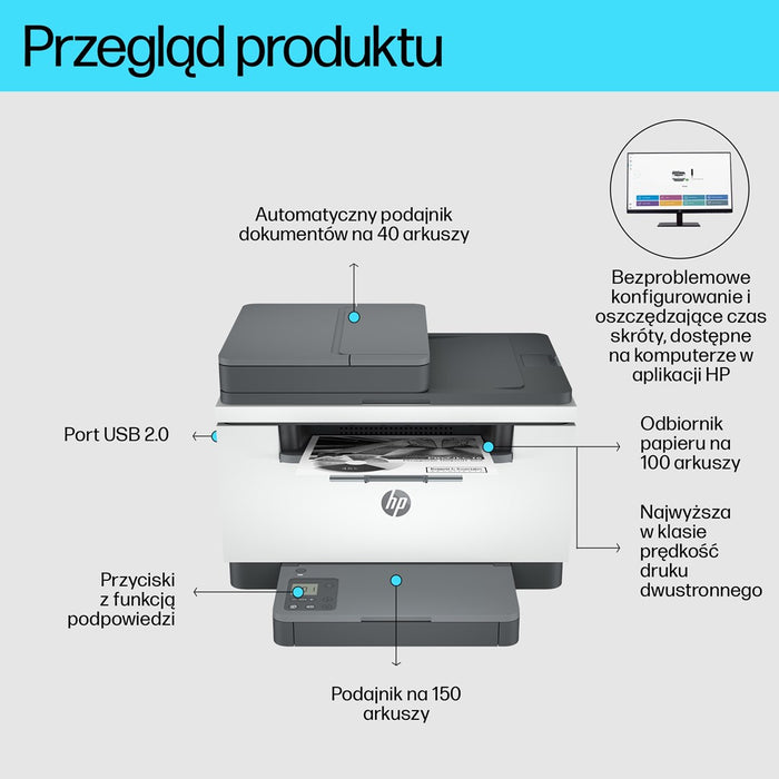 HP LaserJet MFP M234sdn MFP Mono laser Legal 30ppm Copy 29ppm Print 150sheets USB LAN basalt