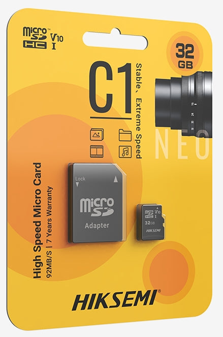 Hiksemi microSDHC 32G, Class 10 and UHS-I TLC, Up to 92MB/s read speed, 15MB/s write speed, V10 with Adapter
